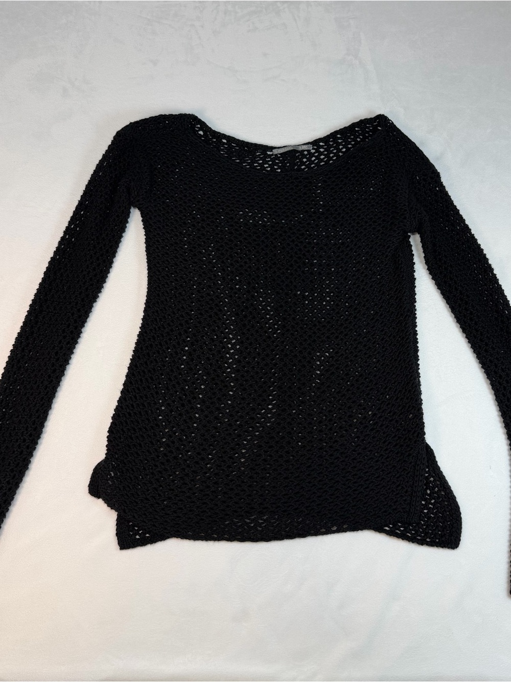 Rubbish Black Open-Knit Long Sleeve Women's Top